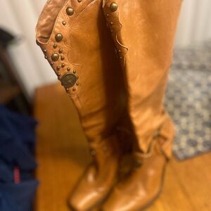 ANTONIO MELANI BUFFALO TAN LEATHER HIGH HEEL BOOTS SIZE 8